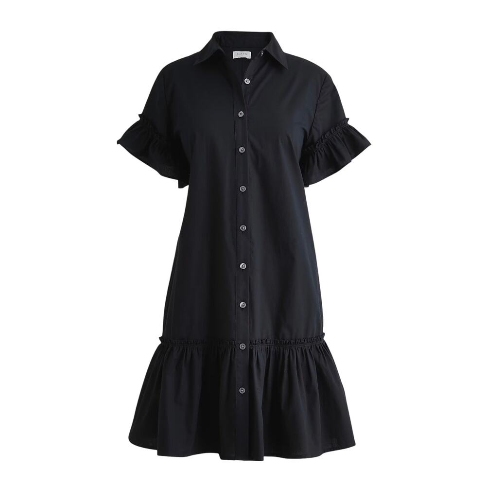 J.Crew Factory Ruffle Sleeve Mini Shirt Dress Black Size 0 NWT